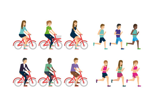 Colorful Outdoors People Sport Illustrations Set