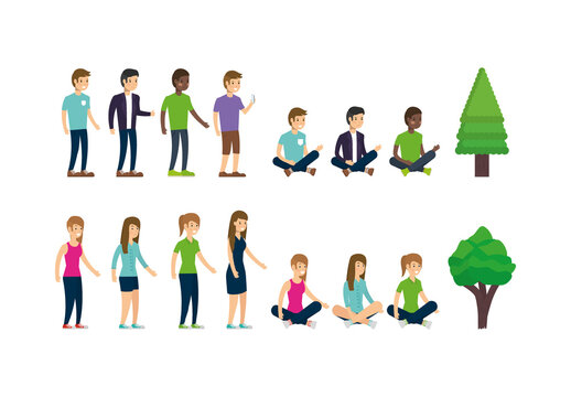 Colorful People Lifestyle Characters Illustrations Set