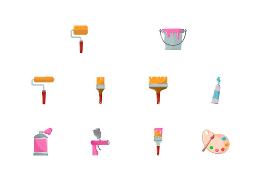 Colorful Painter Tools Artistic Brush Icons Set