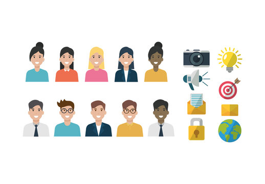 Colorful People Business Network Illustrations Set
