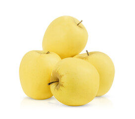 yellow Golden Delicious apples are isolated on a transparent background.