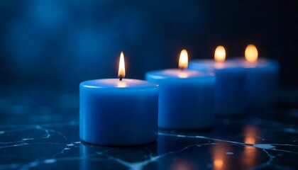Burning blue candles creating a calming, serene atmosphere perfect for relaxation and meditation