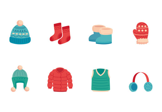 Colorful Winter Clothes Illustrations Set
