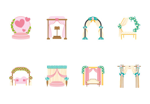 Colorful Wedding Stage Decoration Illustrations Set