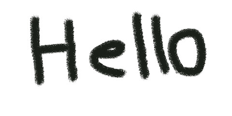 The word hello is written in black with a rough texture isolated on transparent background