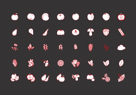 Red And White Autumn Nature Icons Set