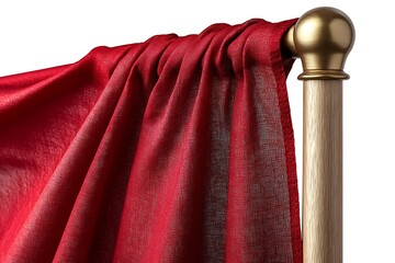 Luxurious Red Sheer Curtain Draped Over a Golden Finial and Wooden Rod