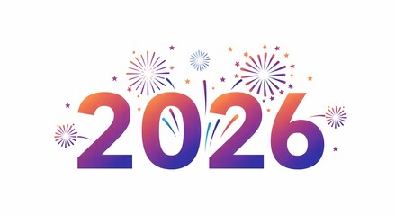 Colorful 2026 with fireworks in festive design  