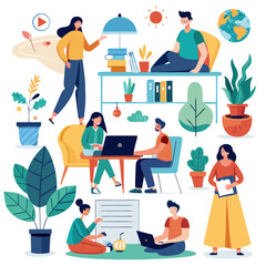 Diverse group of people working and studying together in a creative and collaborative workspace teamwork and innovation in a modern office