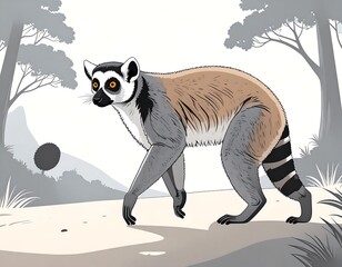 Obraz premium Lemur in a serene woodland scene