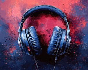 Over-ear headphones against a vibrant abstract background