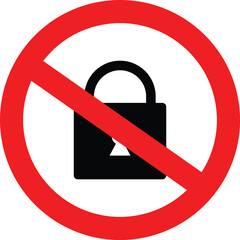 No padlock symbol isolated on white background