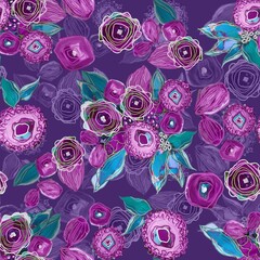 Abstract art watercolor rose flower creative allover design dark purple background stock seamless floral pattern new concept design textile digital creators artist design repeat pattern fabric print 