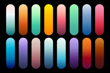 Collection of modern colorful gradient swatches for design. Vector abstract color palette set with smooth transitions