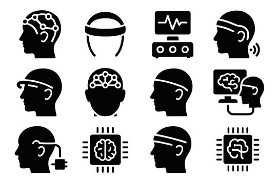 Amplifier brainband device signal portable tool tech mind vector icon eeg neural