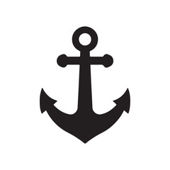 Simple Black Anchor on White Background Marine Iconography