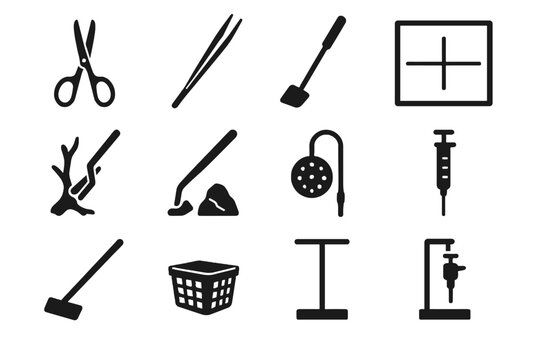 Icons trimming holder tools layout decorative flattener diffuser aquascaping injector vector element