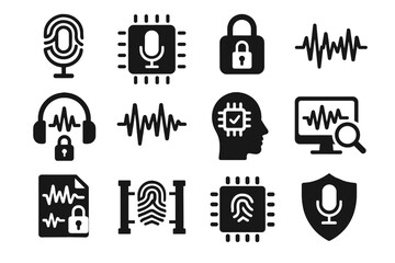 Encrypted identity unique vocal sound biometrics shield icon lock ai vector headset