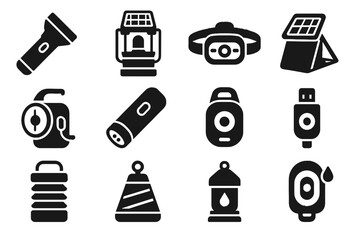 Light foldable eco icon clip vector flashlight beacon lights lantern rechargeable lamp