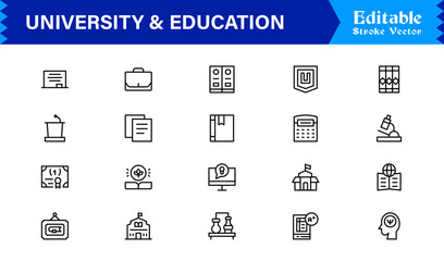 University Education Essentials: Modern Minimal Line Icon Set for Students and  university, education, college, Academics