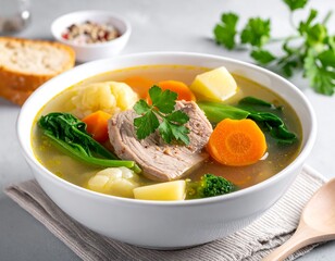 Hearty vegetable soup in a bowl