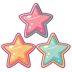 Obraz premium Three Starfish in Pink, Yellow and Blue with Cartoon Outlines Create a Sweet and Playful Composition