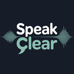 Speak clear logo with sound wave and speech bubble graphic representing clear communication and audio processing vector