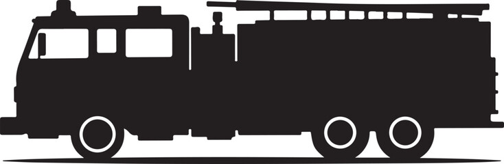 black silhouette of fire truck on white background, vector