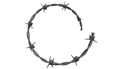 Realistic Barbed Wire Isolated on Transparent Background, Sharp Metal Fence with Spikes Symbolizing Security, Danger, Protection and Restricted Area