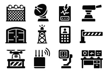Verification security military reinforced sensor icon docking barrier alarm panel radar vector