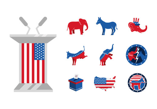 Red And Blue Political Debate Democrat Republican USA Set