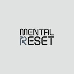 Minimalist digital poster featuring 'mental reset' text and abstract arrow icon symbolizing change and refreshment vector