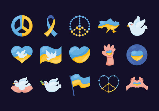 Blue And Yellow Peace Love Ukraine No War Illustration Set