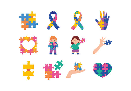 Colorful Autism Puzzle Awareness Support Illustrations Set