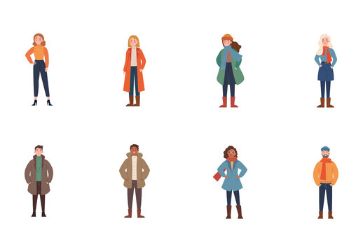 Colorful Autumn People Outfit Characters Illustrations Set