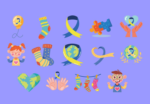 Colorful Autism Awareness Day Illustrations Set