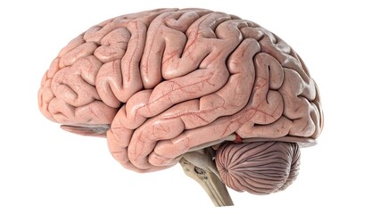 High-resolution 3D medical illustration of the human brain, realistic anatomical accuracy, isolated on white background for medical, educational, and healthcare use