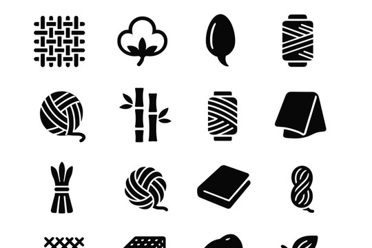 Fabric icon vector synthetic silk textile icons polymer fiber wool yarn interactive
