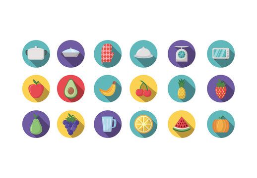 Colorful Cooking Fruit Vegetable Kitchen Tools Illustration Set