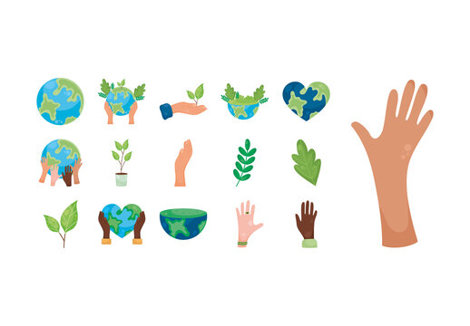 Green And Blue Environment Earth Eco Conservation Illustrations Set