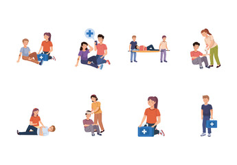 Colorful First Aids Kit Injury Health Illustration Set