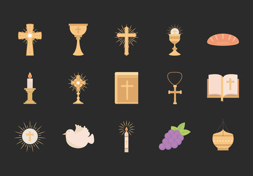 Colorful First Communion Christian Religion Illustration Set