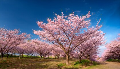Naklejka premium Beautiful Cherry Blossom Trees In Full Bloom