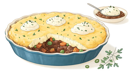 Shepherds pie with mashed potato topping illustration