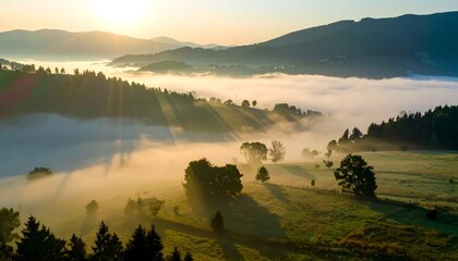 Misty mountain valley at sunrise (2)