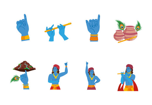 Colorful Govardhan Puja Krishna Festival Culture Illustrations Set