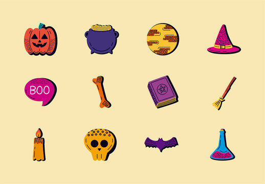 Colorful Halloween Miscelaneous Illustrations Set