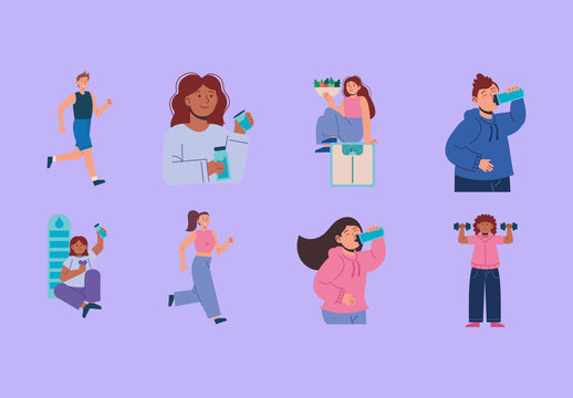 Colorful Healthy Lifestyle Wellness Illustration Set