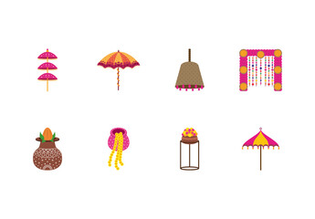 Colorful Haldi Indian Wedding Decoration Illustrations Set