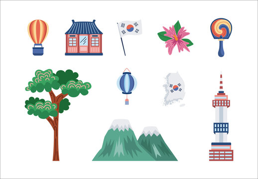 Colorful Korea Culture Travel Illustrations Set